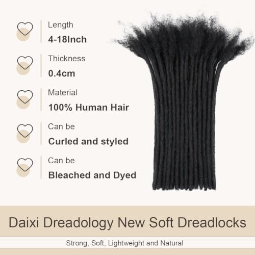 4 Inch 30 Strands Human Hair Dreadlock Extensions - 0.4cm Thickness, Can Be Dyed & Curled - Handmade