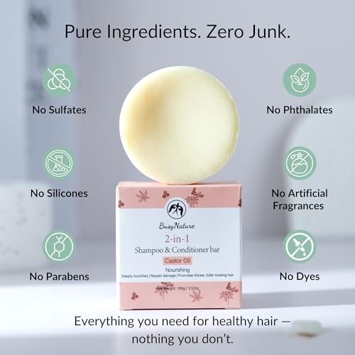 Castor Oil 2-in-1 Shampoo & Conditioner Bar - Nourishing, Repairing, Vegan, Sulfate-Free, 100g