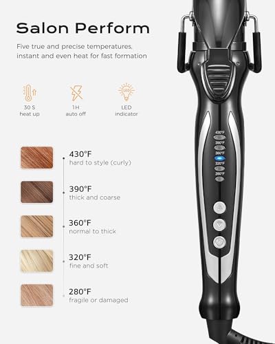 1.25in Double Ceramic Curling Iron by Funbugs – 8in Barrel, 5 Heat Settings, Auto Shut-Off