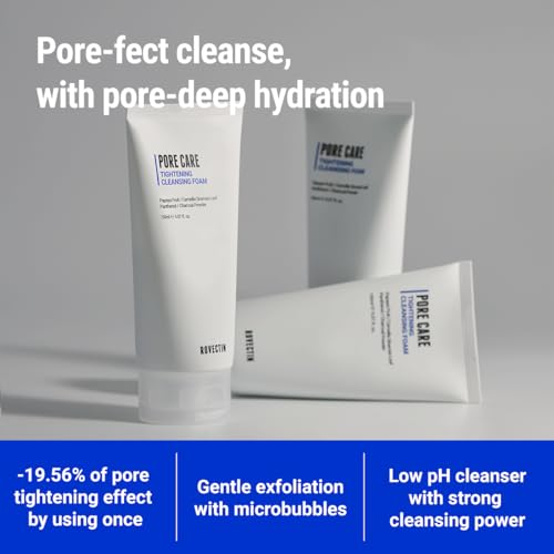 ROVECTIN Pore Tightening Cleansing Foam | Green Papaya, Glycerin, Charcoal Powder, AHA/BHA/PHA for Refining Pore Size, Non-Irritating | Oily, Dull Skin | Vegan (5.07 fl. oz.,150 ml)