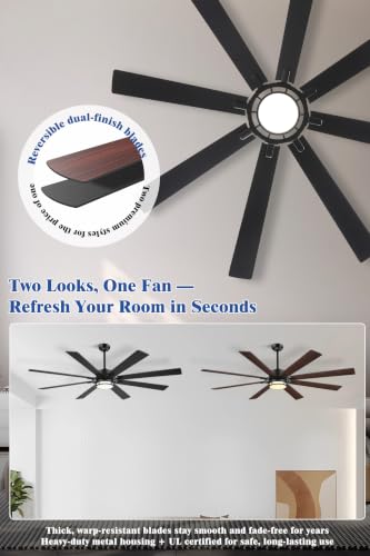Black 65 Inch Ceiling Fan with Light, 6 Speeds, 3 CCT & Metal Downrod - Large Room Fan