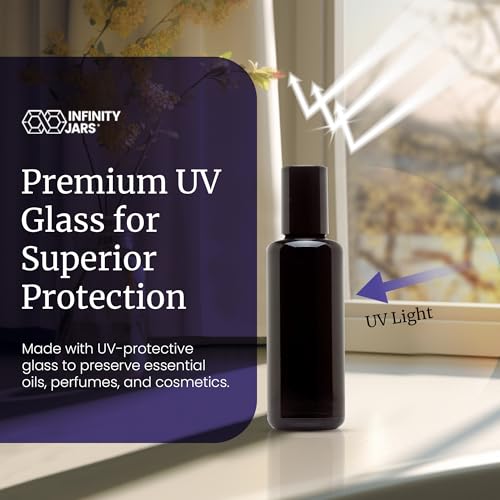 50ml Ultraviolet Glass Essential Oil Roller Bottle with Black Cap - Airtight & Reusable