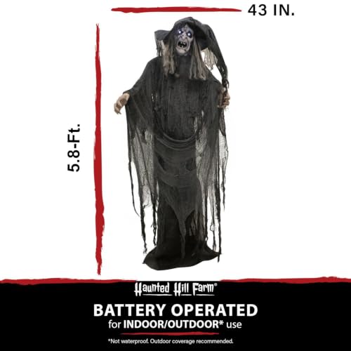 69-Inch Life-Size Animatronic Witch with Touch-Activated Lights and Sound - Creepy Halloween Decoration