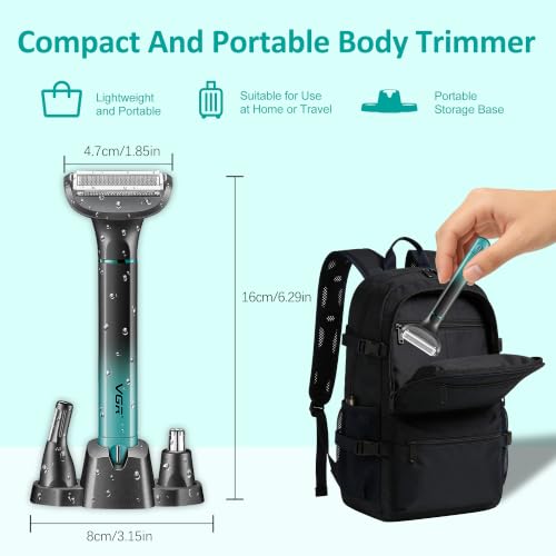 Men's 3-in-1 Waterproof Body Hair Trimmer with Detachable Heads