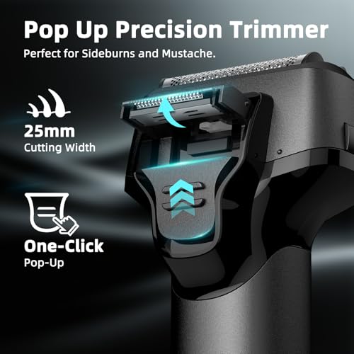 Men's Electric Foil Shaver with Pop-Up Trimmer Waterproof & Rechargeable - Black