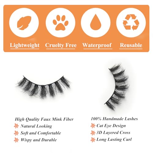 Luwigs False Eyelashes Fluffy Cat Eye Lashes Faux Mink Eyelashes 8D Volume Wispy False Eyelashes Thick Soft Natural Look 7 Pairs Black (Cat Eye 7 Pairs)