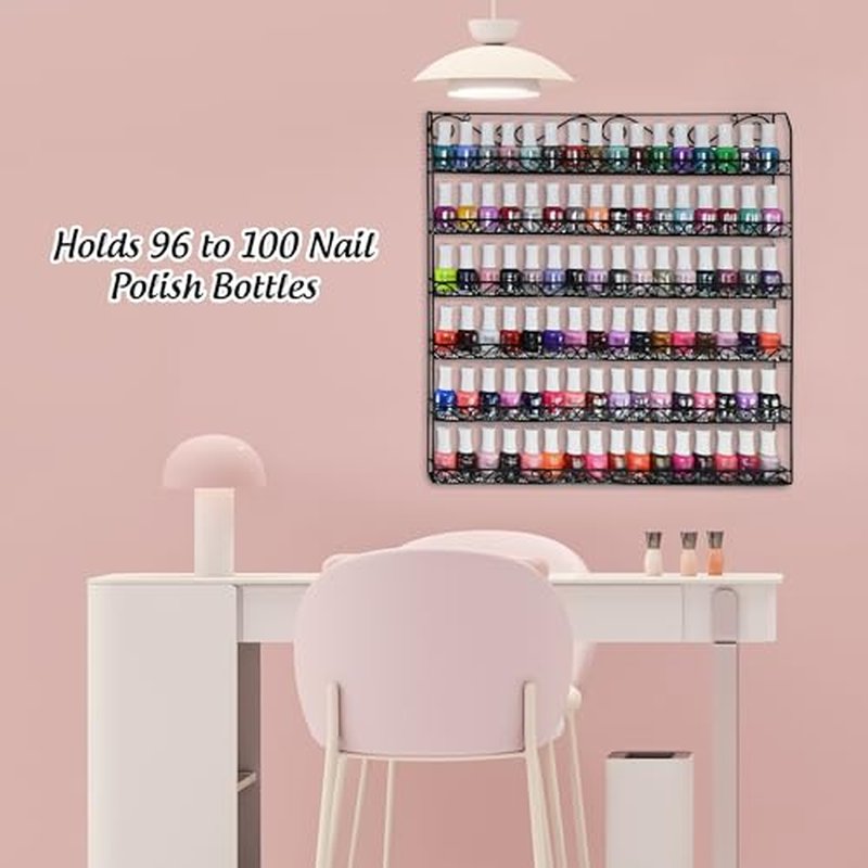 AMT 6 TIER Metal Nail Polish Racks, Fit Up To 108 BOTTLES, Black Wall Mounted, Display for The Wall, Young Living Essential Oils Organizer for Home Salon Business Spa (108 Bottles)