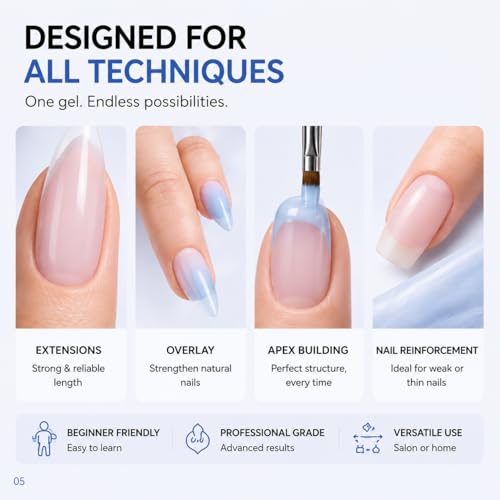 Self-Leveling Builder Gel for Nails - Light Blue 30g for Extensions & Strengthening