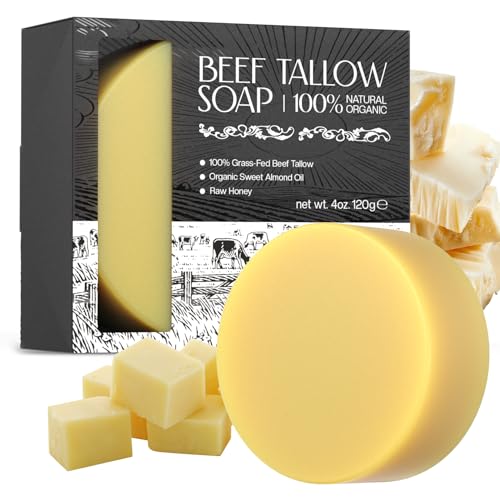 Beef Tallow Soap: Organic Grass-Fed Moisturizing Bar for Men & Women's Daily Face & Body Cleansing, Ideal for Sensitive & Dry Skin, 4.2 oz
