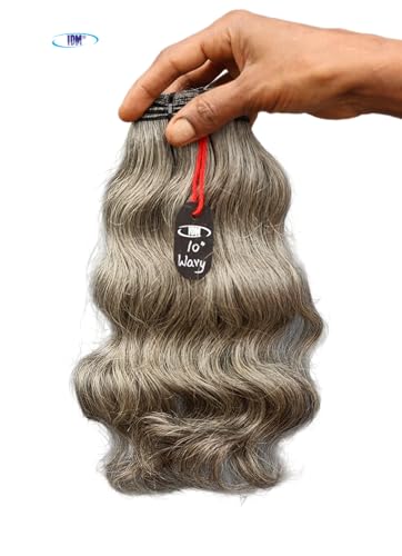 Salt & Pepper Wavy Natural Gray Indian Raw Hair Bundles - 10 Inch Variation of This Listing
