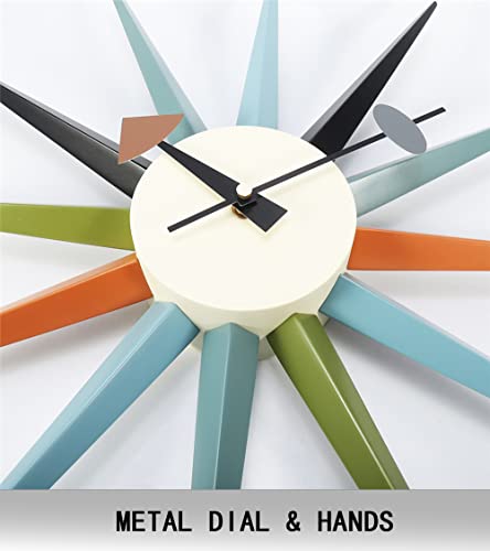 Multicolor Sunburst Wall Clock 18 Inch - Mid Century Modern Home Decor
