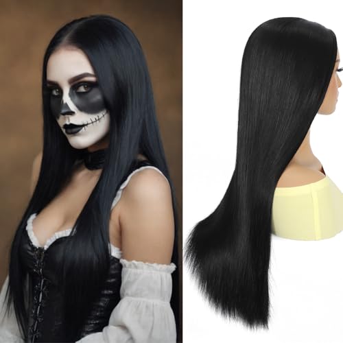 Long Black Straight Wig 26 Inch Synthetic Heat-Resistant Hair for Cosplay & Daily Wear