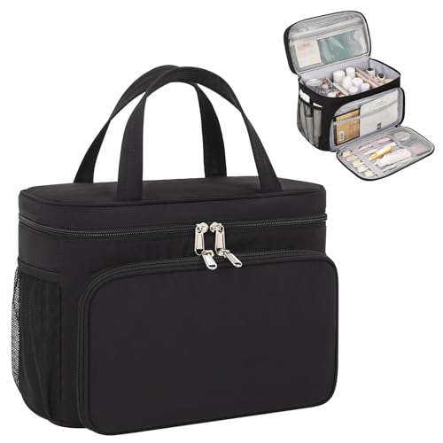 Travel Toiletry Bag with Compartments Waterproof Makeup Organizer for Women & Girls - Black