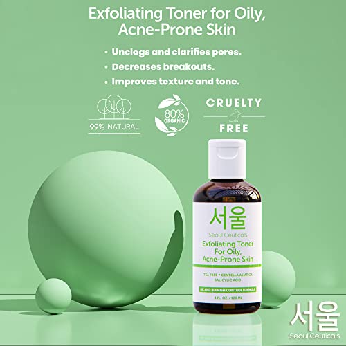 SeoulCeuticals Korean Toner for Oily Acne Prone Skin ? Korean Skin Care Tea Tree Toner for Face ? Facial Toner Centella Asiatica, Salicylic Acid. 4 FL OZ