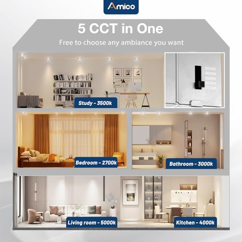 Amico Black 6 Inch LED Recessed Downlight - Canless Wafer Ceiling Light with 5 CCT