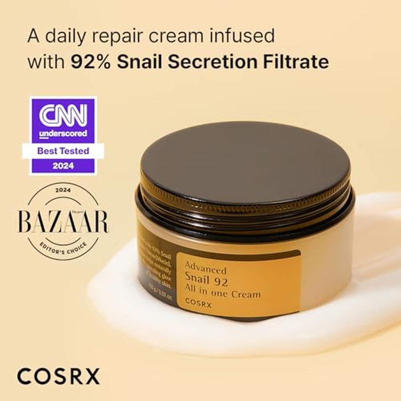 COSRX Snail 92% Cream + Hyrdogel Mask 3EA- Snail Mucin 92% Moisturizer and Glass Glow Hydrogel Collagen Mask, Travel Essentials, Stocking Stuffers, Korean Skin Care