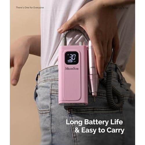 MelodySusie Entry-Level Clip-On Rechargeable Essential Nail Drill, SC300F 30000RPM E-File with LCD Display for All Manicure Shaping & Gel Removal, Ideal for Training,Nail Art Practice & Home Use, Pink