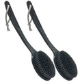 Back Bath Brush - Curved Long Handle Shower Brush with Medium Stiff Charcoal Bristles for Cleaning and Exfoliating Body, Back Scrubber for Men & Women (Black 2 Pack)