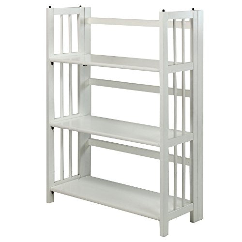 Casual Home 3-Shelf White Folding Bookcase – 27.5 Wide, Stackable, No Assembly