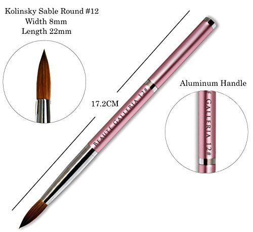 Nail Art Brush Set - 2 Kolinsky Sable Round Acrylic Nail Painting Pens, Size 8 & 12