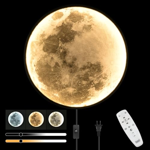 Moon Wall Sconce LED Wall Light - 23.6 Inch Dimmable Black Wall Lamp with Remote