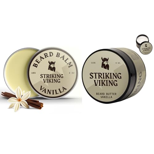 Beard Balm and Beard Butter Set with Vanilla Scent - Natural Moisturizing Grooming Kit