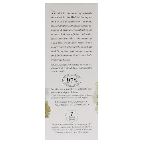 L'Erbolario Walnut Clarifying Shampoo for Oily Hair - Citrus Scent, 6.7 Fl Oz