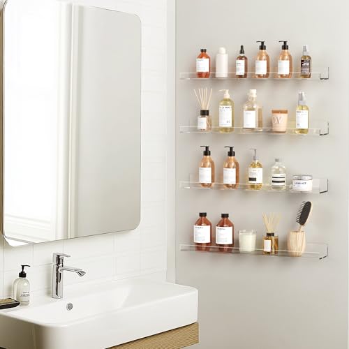 36-Inch Clear Acrylic Floating Shelves Wall Mounted Display Shelf for Books & Figures, 2 Pack