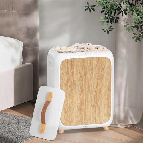 White Wooden Towel Warmer Bucket with Timer & Fragrance - Keeps 2 Towels Warm