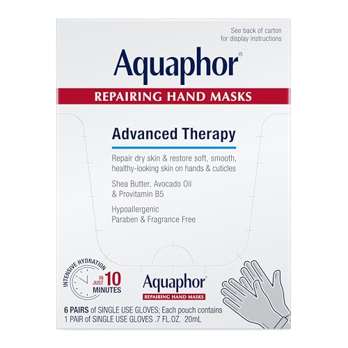 Aquaphor Advanced Repair Hand Masks - Pack of 6 Moisturizing Gloves for Dry Hands