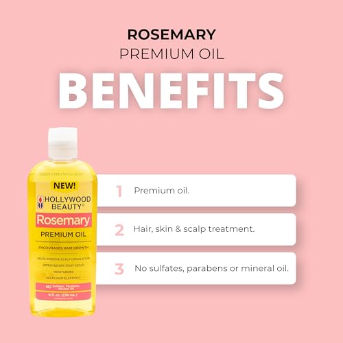 Hollywood Beauty Rosemary Oil for Hair, Scalp, & Skin, 8 fl oz - Encourages Hair Growth, Helps Improve Scalp Circulation