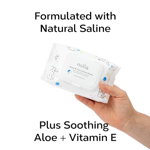 Nolla Nose and Face Wipes for Babies & Kids with Saline, Vitamin E, & Aloe | Unscented | Compostable, 180 Count (6 Packs of 30)
