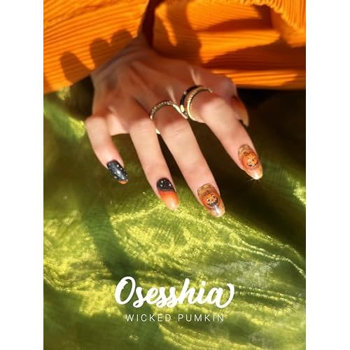 Semi Cured Gel Nail Strips, 20 pcs Nail Wraps, Glaze Stickers, Salon Quality French Manicure, Full Decal Gel Polish Strips, Long Lasting SCG, Easy on, UV Required (Wicked Pumpkin)