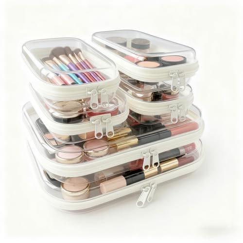 QSTCONGLAN 6Pcs Clear Hard Shell Travel Organizer Cases Set C White
