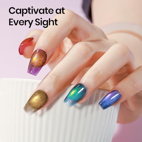Magnetic Nail Polish Gel Set - 12 Vibrant Cat Eye Colors with Magnet for Mesmerizing 3D Effects