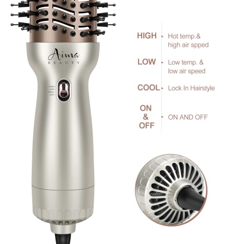 Aima Beauty Travel Hot Air Brush - Dual Voltage Hair Styler Champagne Silver