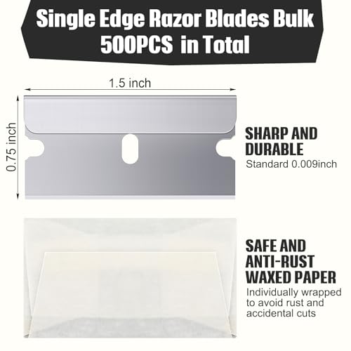 Lasnten 1500 Pack Single Edge Razor Blades - High Carbon Steel Replacement Scraper Blades for Paint, Labels & Decals, Variation of 500