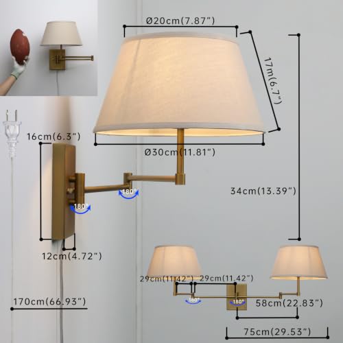 Vintage Fabric Plug-in Wall Sconce with Linen Shade - Black+White