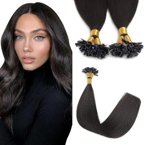U Tip Hair Extensions Human Hair Black #1B 14 Inch - Natural Black, Keratin Tips