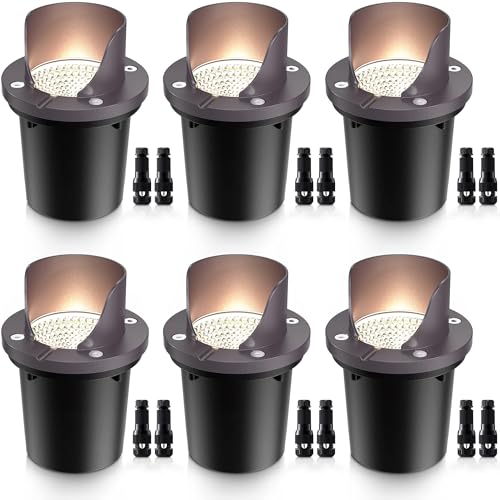 SUNVIE 6-Pack 12W 3000K LED Low Voltage Well Lights Shield Top