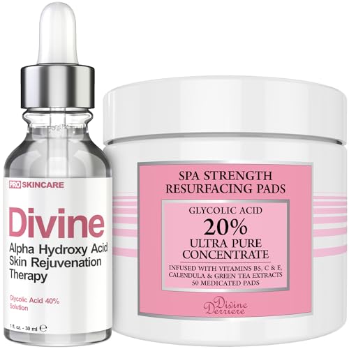 Save 30% on Glycolic Acid Peel 40% & Glycolic Resurfacing Pads Set - This Ultra Potent Duo Will Purify Your Skin & Eliminate Wrinkles, Acne Scarring For a Clear & Glowing Complexion