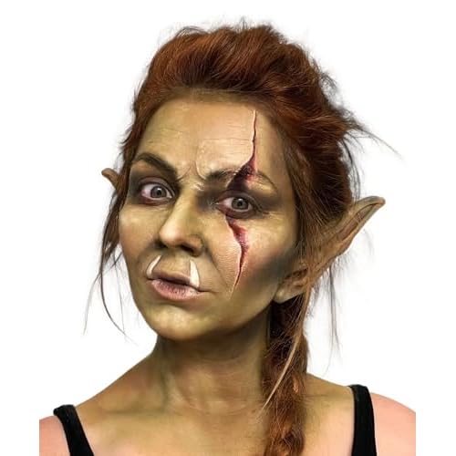 Graftobian Orc & Goblin Ear Complete Makeup Kit - Ears with Adhesive & Skin Tone Makeup - for Cosplay, Halloween Costumes, & Theater - Full Color Instructions