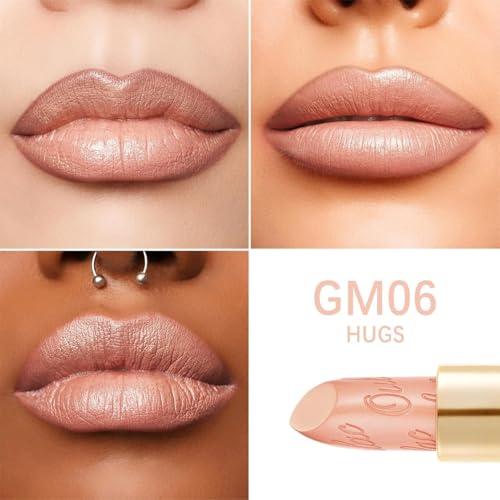 Oulac Matte Nude Peach Lipstick with Glow Metallic Finish - Vegan Lipstick for Women, Creamy Texture, Hydrating Clean Beauty Formula, High-End Magnetic Hook Design, GM06 Hugs