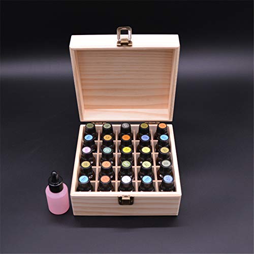 Wooden Essential Oil Storage Box with 25 Slots & Cap Labels