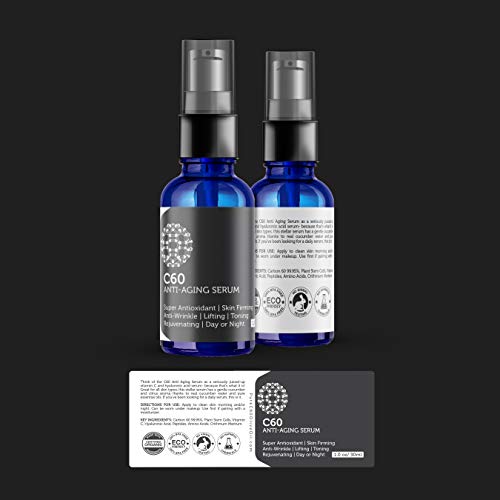 C60 Anti-Aging Face Serum 1oz with Hyaluronic Acid & Plant Stem Cells – Wrinkle Reducer & Hydrator for Men & Women