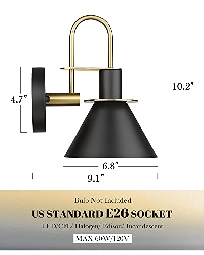 HWH Investment Black & Gold Modern Wall Sconce Set of 2 for Bathroom & Bedroom