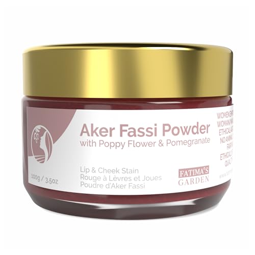 Fatima's Garden Natural Aker Fassi Powder with Pomegranate Bark - Traditional Moroccan Lip & Cheek Tint 100 Ounce