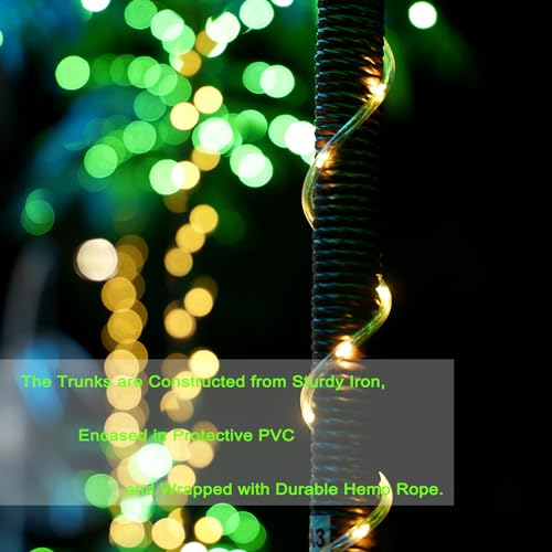 7FT Lighted Artificial Palm Tree with Three Trunks and 260 LEDs - Indoor & Outdoor Tiki Decor - Electric Variation