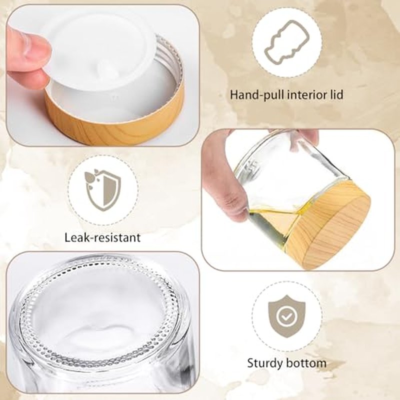 25 Pcs Glass Jars with Lids and Lnner Iiners 4 Oz Empty Small Containers Plastic Woodgrain Round Airtight Cosmetic Jars Reusable Glass Bottles for Travel