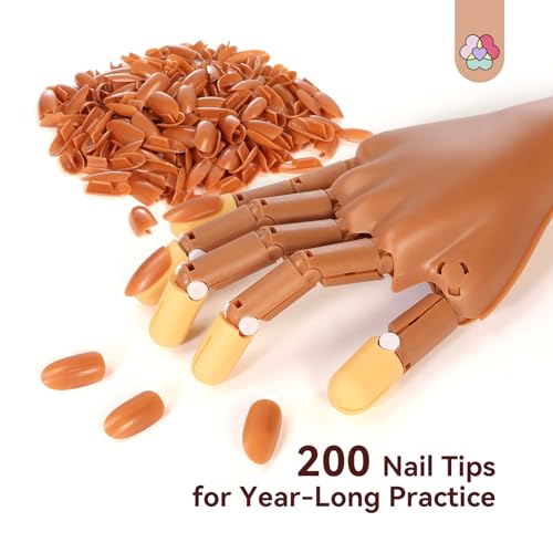 A2-2025 Practice Hand for Acrylic Nails with 200 Nail Tips & Tools - Anti-Slip & Flexible Nail Art Kit